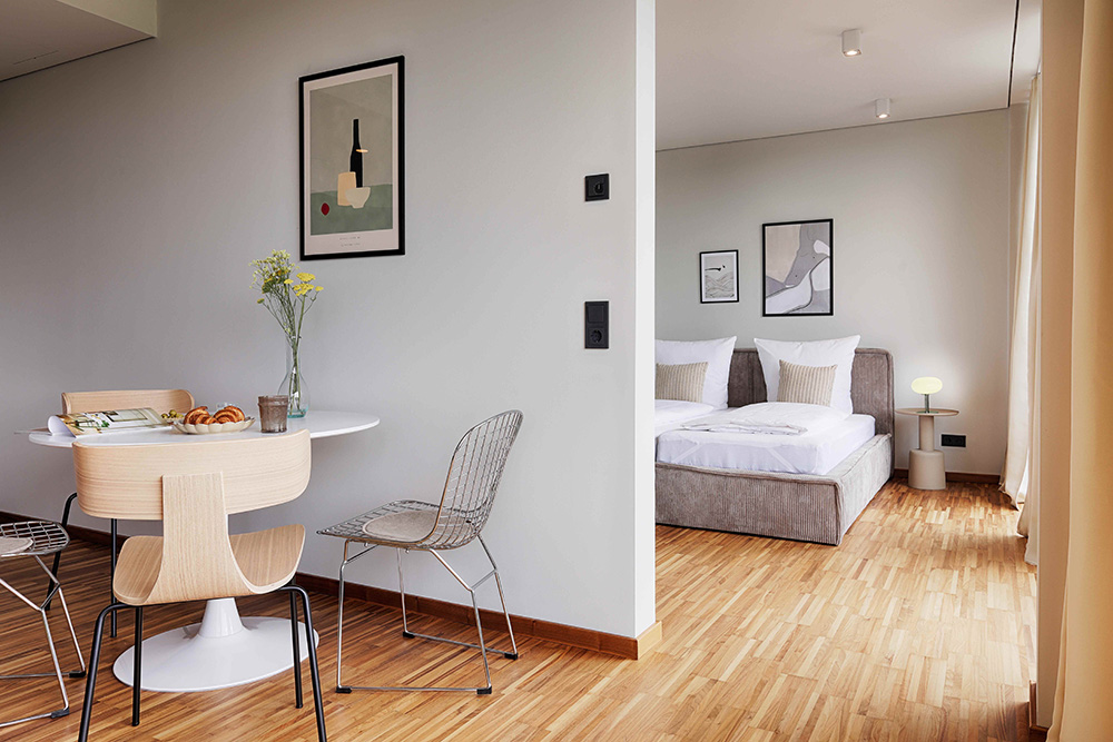 Apartment Würzburg Grundriss offen Offener Grundriss eines Apartments in Würzburg mit Wohn- und Schlafbereich