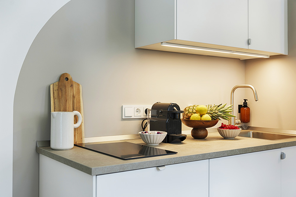 Ferienwohnung Würzburg Wohnküche offen Offene Wohnküche einer Ferienwohnung in Würzburg mit Essbereich