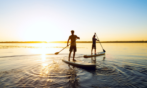 Stand Up Paddle auf dem Main in Würzburg bei Sonnenuntergang